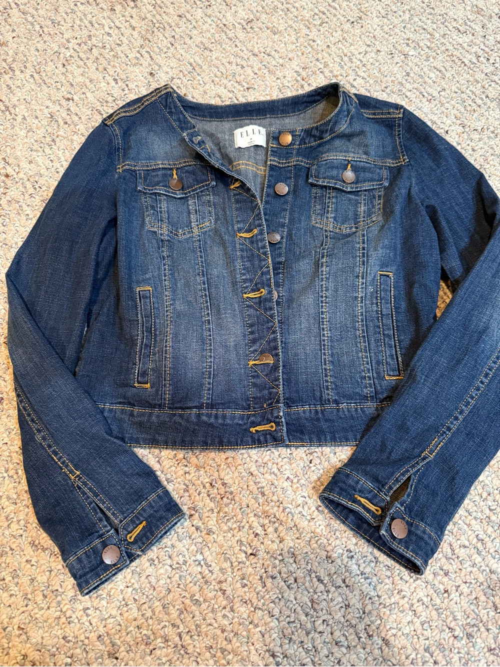ELLE Women's Blue Denim Jacket with Contrast Stitching - Picture 2 of 3